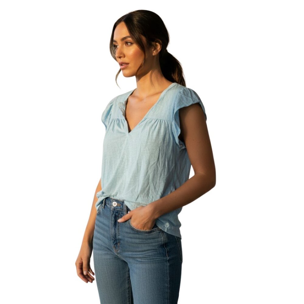 t.la Anthropologie Slub Cotton Babydoll Top Light Blue Ruffle Sleeve – Size S